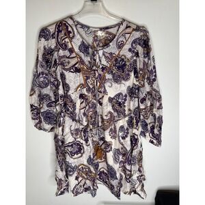 New! Band Of The Free Lyonette Paisley Boho Mini Dress Cream Purple‎ Sz M